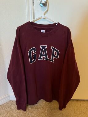 GAP Factory Maroon Crewneck Sweatshirt with Navy Logo